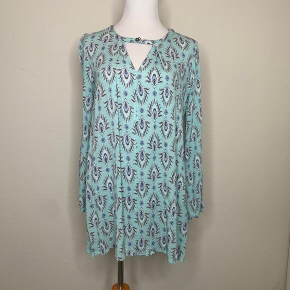 Crinkle Fabric Dress Green Paisley Sz Small Flowy Sleeve - Picture 1 of 9